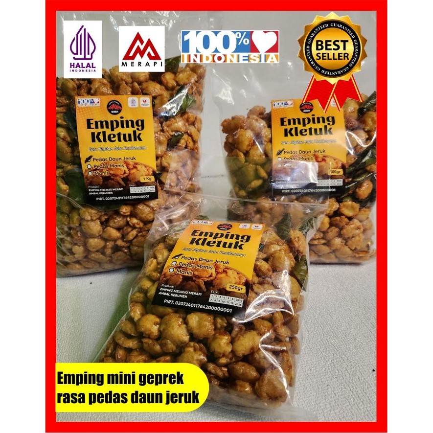 

TERLENGKAP EMPING KLETUK/MEDEM RASA PEDAS DAUN JERUK KHAS KEBUMEN BERAT 250gr.500gr.1kg Cemilan