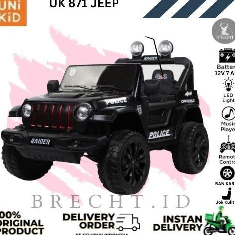 Ready Mainan Anak Mobil Aki Jeep Rubicon Unikid UK 871 Ban Karet Jok Kulit