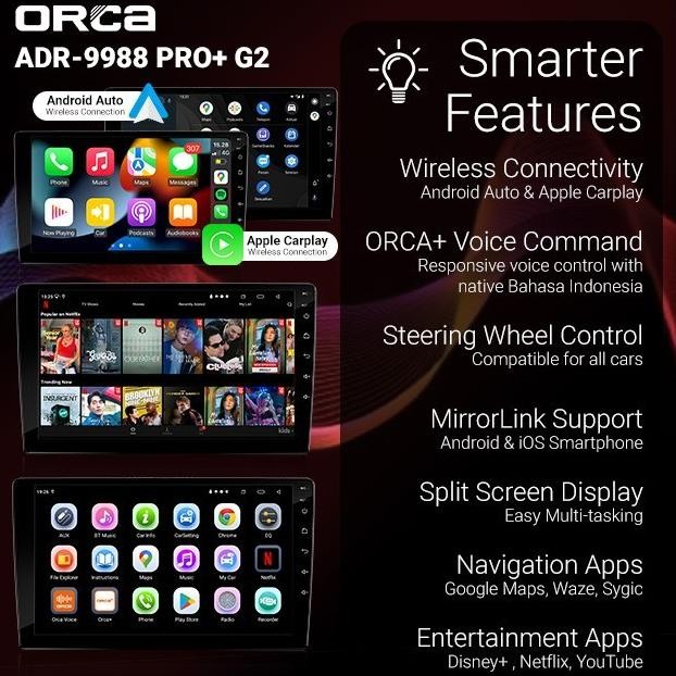 Spesial Head Unit Android Auto Carplay 9 Inch Orca Adr-9988 Orca Pro Plus Dvr