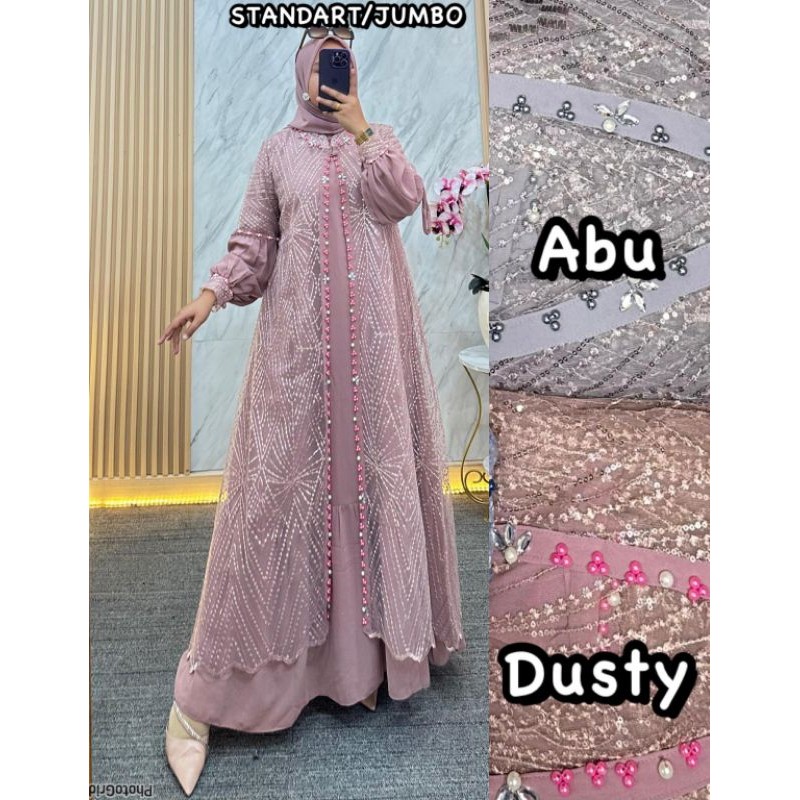 GAMIS OUTER DEWASA 2 IN 1 BROKAT FULL MIX MUTIARA SET HIJAB