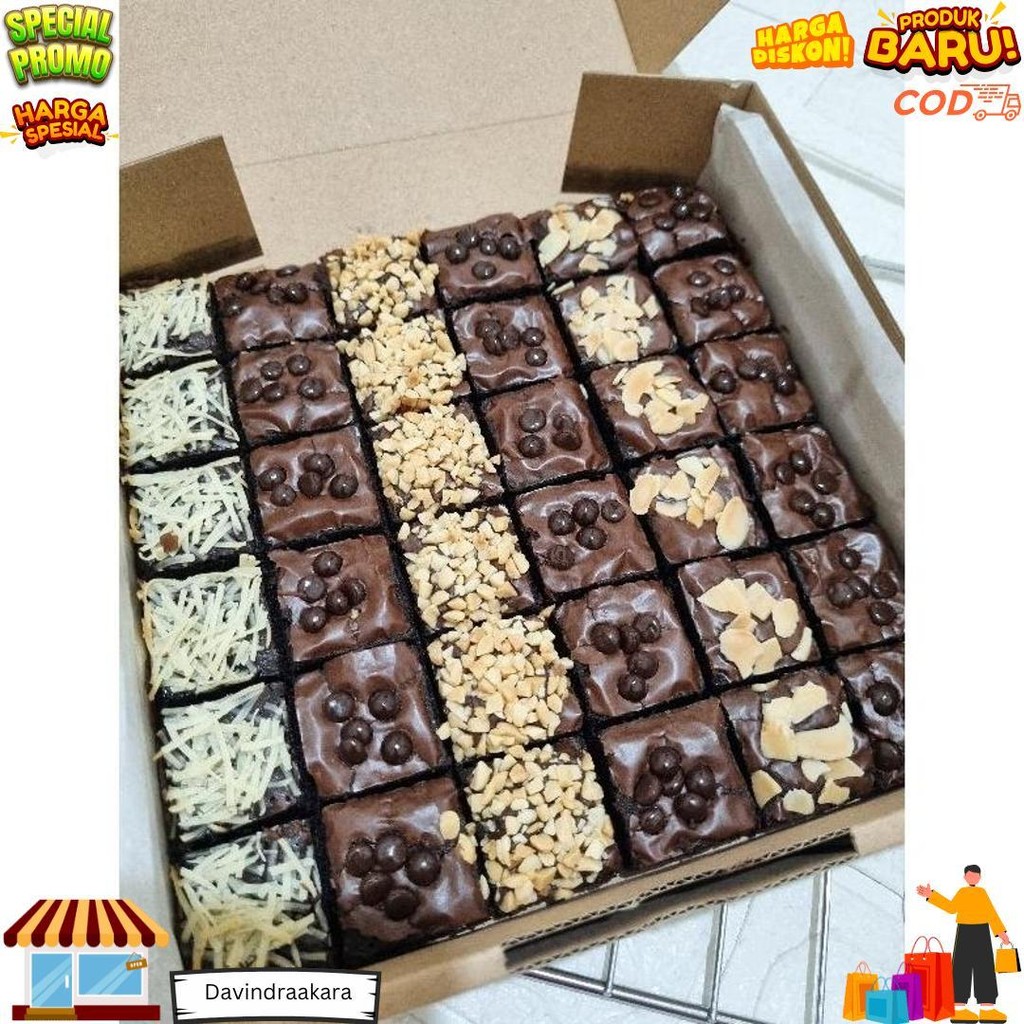 

[Promo] Brownies Fudgy Premium "Toping Regular" 36 Potong Shiny Crust Enak Murah Super Nyoklat D Terlaris