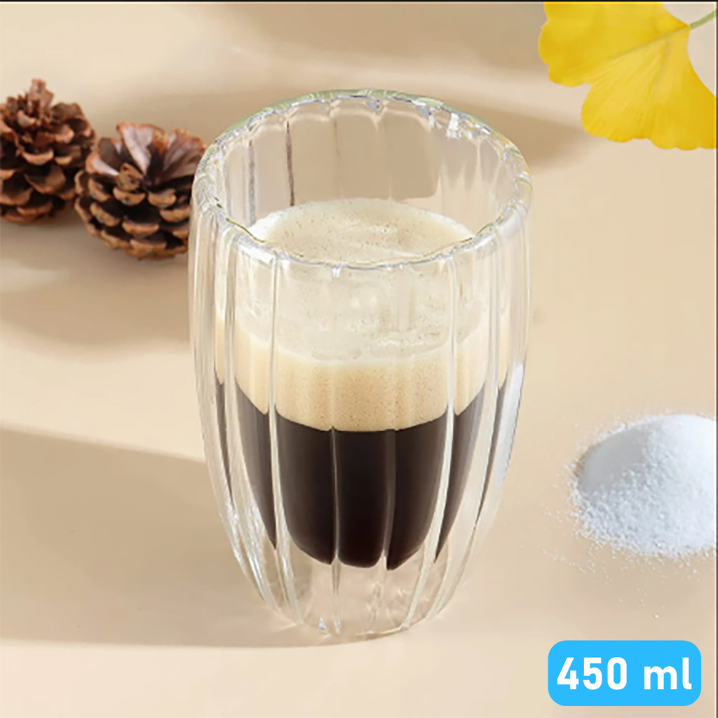Gelas Kaca Aesthetic Tahan Panas Double Wall Stripe Glass 450ml