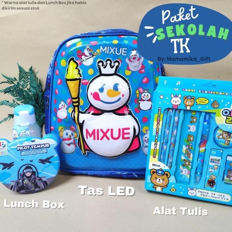 Tas Ransel Sekolah Anak Cowok Sd Tk Mixue Biru  / Paket Sekolah Anak  Sd Tk / Kado Ulang Tahun Anak 
