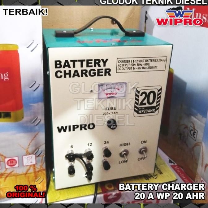 WIPRO Charger Aki Mobil Motor 20 A Battery Charger 20 AHR Cas Aki Original dan Terpercaya