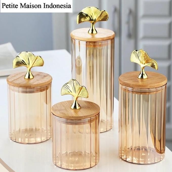 PetiteMaison SET 4 TOPLES Kue Kering Lebaran Natal Daun Mahkota Crystal Rusa kaca tutup kayu kedap u