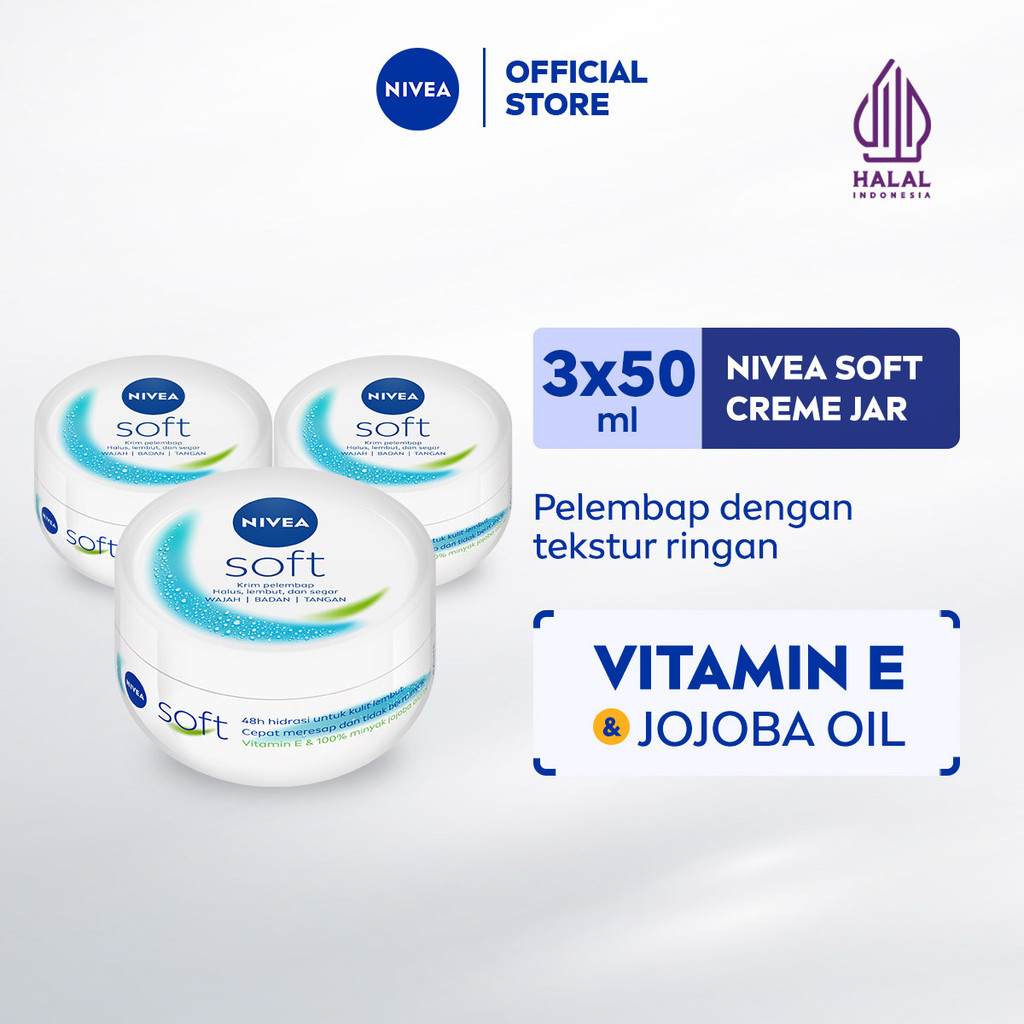 (PAKET HEMAT ISI 3) NIVEA Cream Moisturizer Soft Creme Jar 50ml - Hand body krim cream mositurizer m