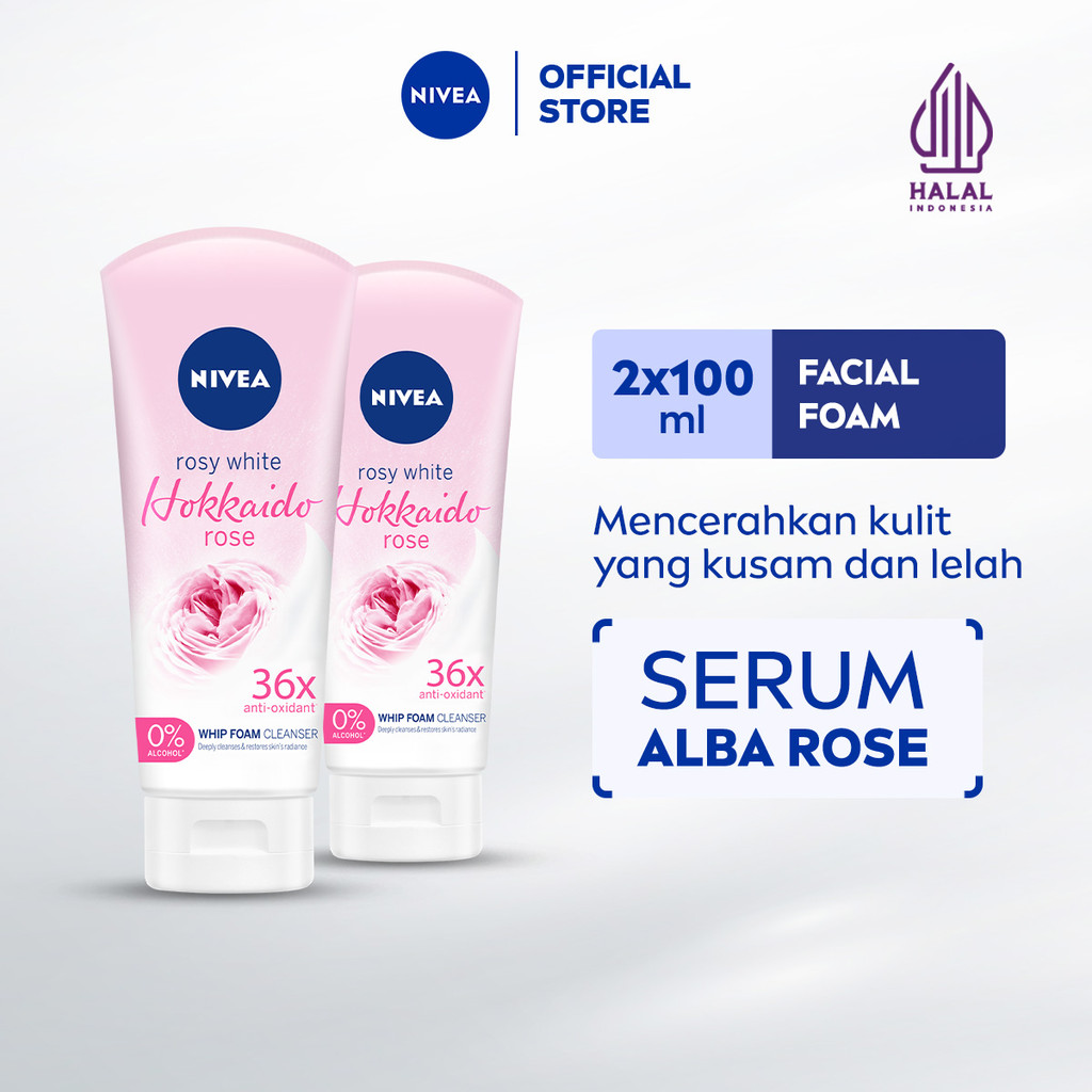 (PAKET HEMAT ISI 2) NIVEA Facial Foam Hokkaido Rose 100ml - Sabun cuci muka wanita mencerahkan brigh