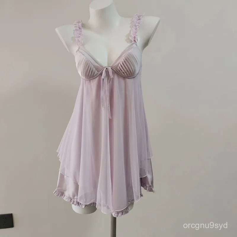 Baju Tidur Wanita Seksi Perancis, Baju Tidur Wanita Seksi, Setelan Malam Wanita dengan Bantalan Dada
