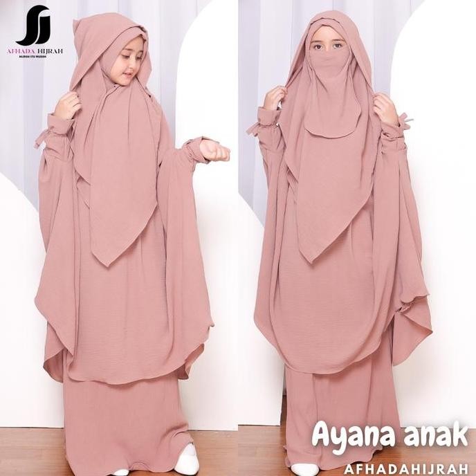 Afhadahijrah - Gamis anak perempuan set cadar Ayyana Hoodie cringkle air flow milo baju dan hijab sy