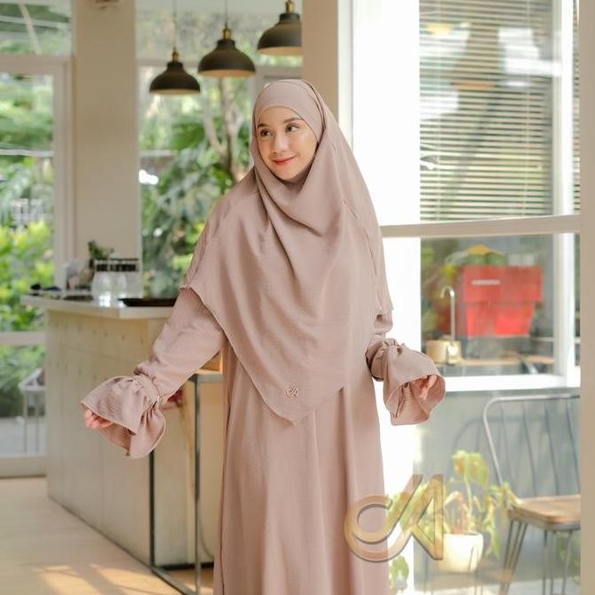 Jabayaska - Naeema Gamis Set French Khimar Cadar Bahan Crinkle Airflow Abaya Muslim Dress  Simple  C
