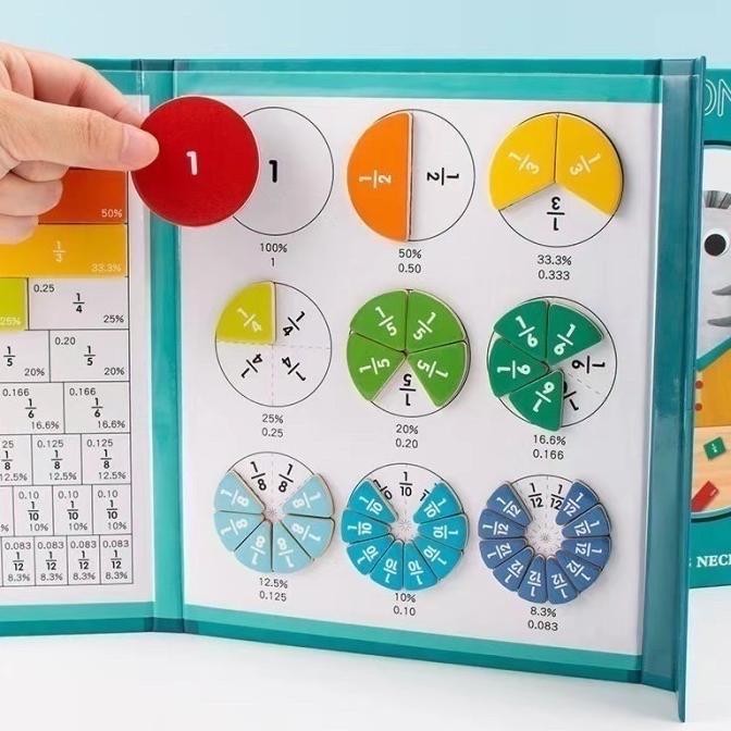 Mainan Anak Buku Belajar Pecahan Magnetic Wooden Fraction Travel Toy 