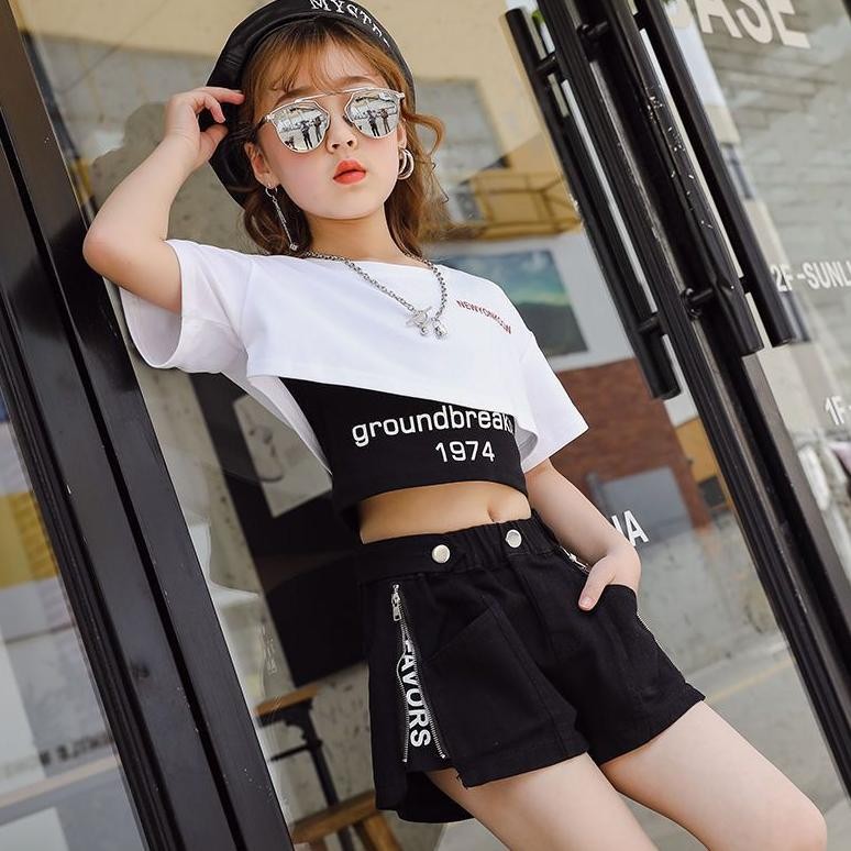 Diskon Js10-268 Setelan Baju Anak Perempuan 3 In 1 Celana Pendek / One Set Baju Crop Anak Tanggung /