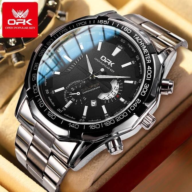 GARANSI OPK Jam Tangan Pria Anti Air Original Rantai Analog Chain Stainless Tahan Bisnis Kuarsa New 