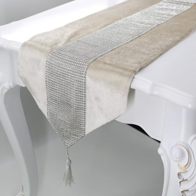 TERMURAH table runner panjang - Bed Runner Bludru Suede Mewah 250 cm - putih