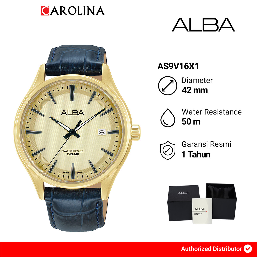 Jam Tangan Pria ALBA Prestige AS9V16X1 Gold Dial Black Leather Strap