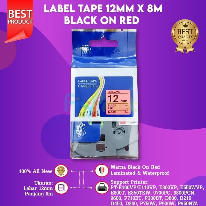 

TERMURAH Label Tape TZE231 12mm 8m TZe-231 631 334 PT-H110 D210 Black on Red