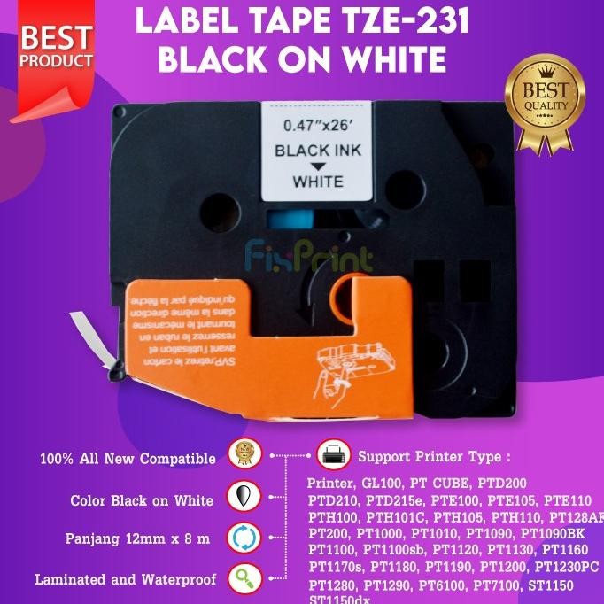 

SALE TZE-231 Label Tape 12MM Black On White TZe231 Printer Casette