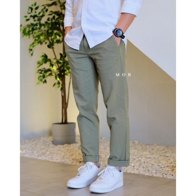 Promo Celana Chino Brooks Brothers Cotton Linen Stretch Olive Original