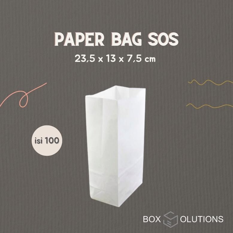 

ORIGINAL [isi 100] paper bag makanan / SOS bag WHITE / kantong kertas makanan - 23,5x13x7,5 cm Am67