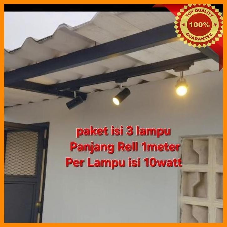 (AMA) 3SET LAMPU SOROT CAFE TRACK LIGHT LED 10WATT WARMWHITE 3000K KUNING / PUTIH HANGAT E27 RELL 1M
