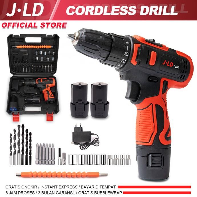 Cordless Drill Jld 12V Tool Kit Bor Baterai 10 Mm Bolak Balik 24 Mata