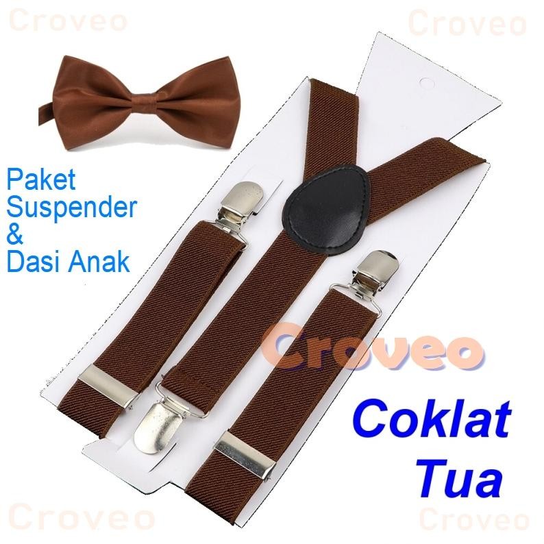 Ready Stock Paket Suspender Bretel Anak Dasi Kupu Bowtie Balita Laki Hitam Pesta Bayi Anak2 Wedding 