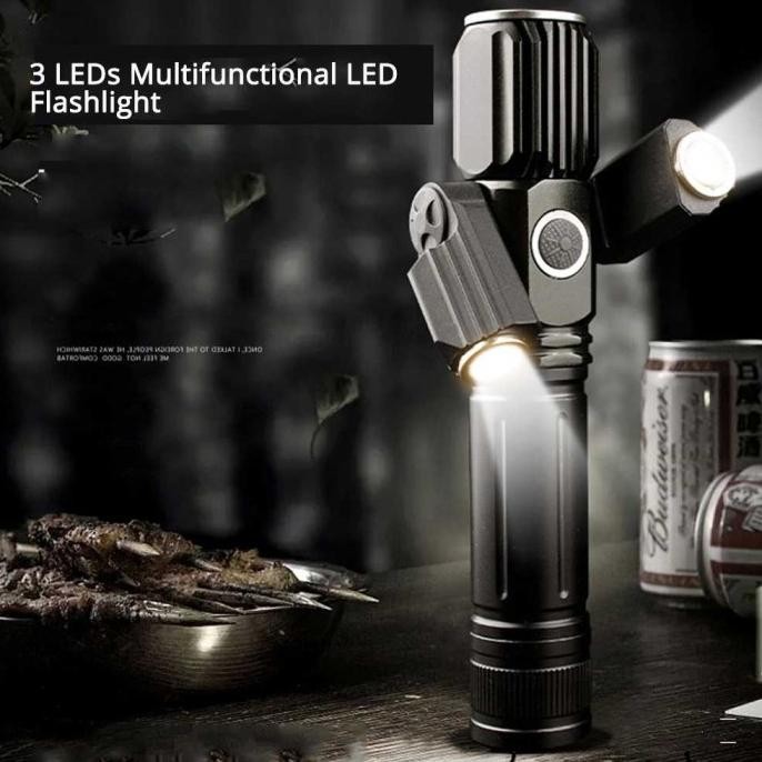 Senter LED Zoom 3 Lampu Super Terang Power Bank Cas USB