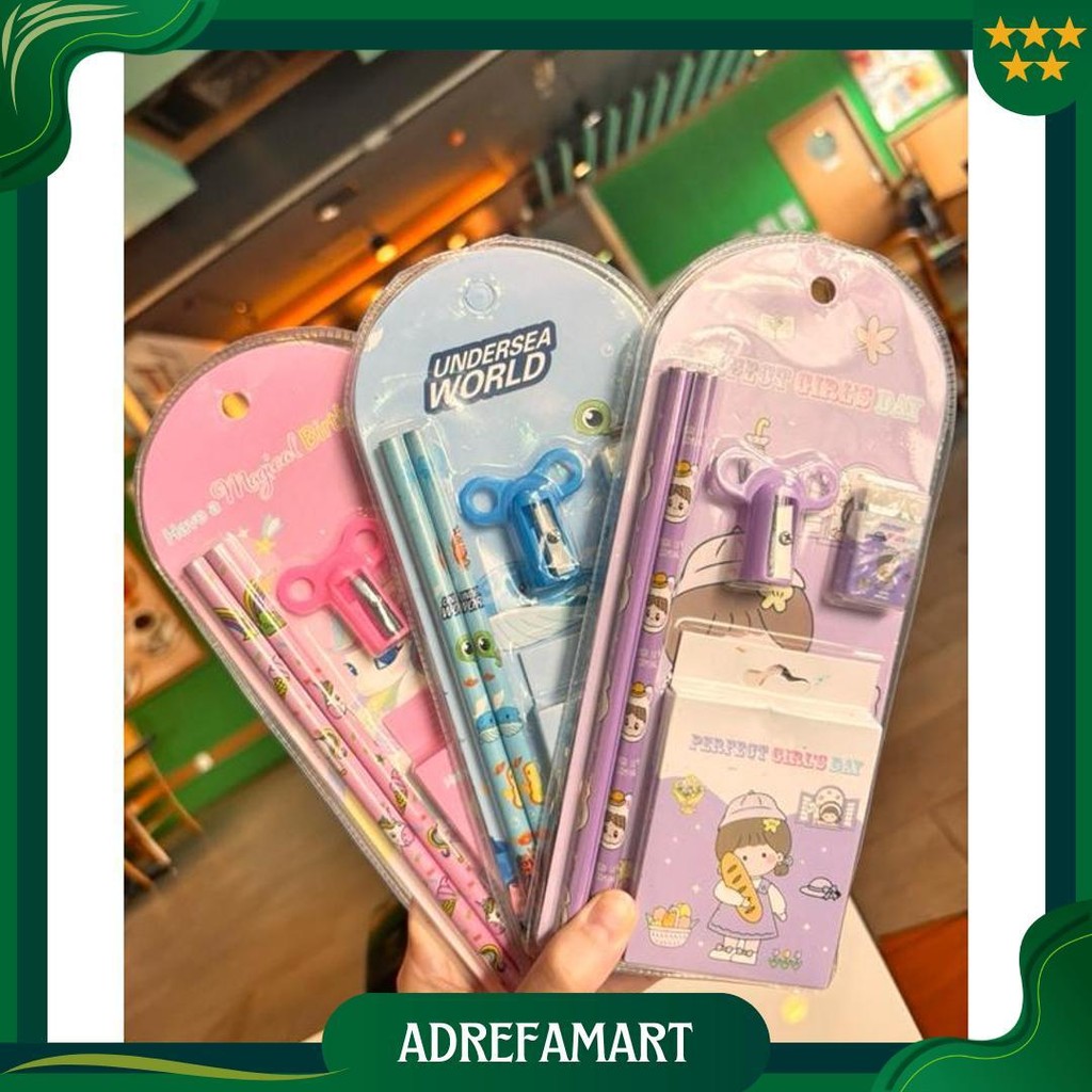 

008 Set Alat Tulis Crayon Pensil 5 In 1 Rautan Penghapus Anak Sekolah Hadiah Lomba Kado Ultah Ulang Tahun Hampers Souvenir Natal Lebaran Agustusan Paskah Acara Goodiebag Dinosaurus Undersea Unicorn Astronot Promo 4.4