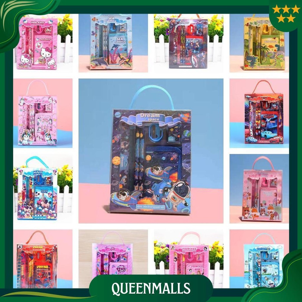 

Set Atk Gift Box Kids Anak Pensil Penggaris Penghapus Rautan Dompet Kotak Pensil Motif Space Astronot Animal Dinosaurus Unicorn Princess Hello Kitty Pony Mickey Car Spiderman Avenger Doraemon / 1 Set Pencil Hadiah Gift Pencil Case Natal Christmas P8 Sale