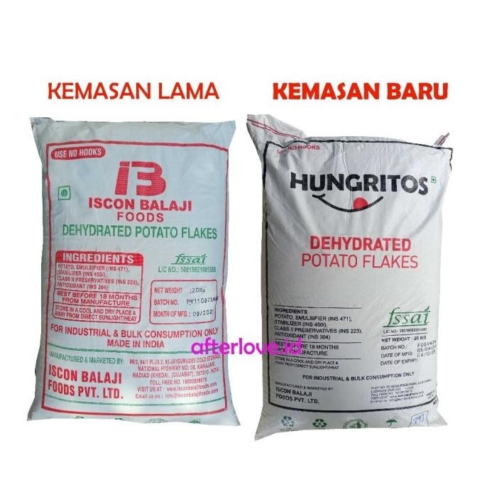 

TERLARIS TEPUNG KENTANG POTATO FLAKES KASAR ISCON BALAJI INDIA 1SAK / 20KG HALAL MURAH BERKUALITAS KHUSUS PENGIRIMAN INSTANT GRAB GOJEK MURAH!!! MURAH IS
