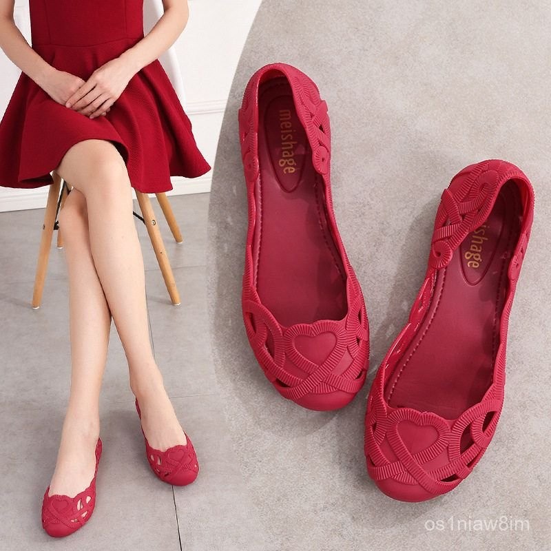 Sepatu Jelly Baru Wanita Berongga, Sandal Plastik Kristal Anti-Selip