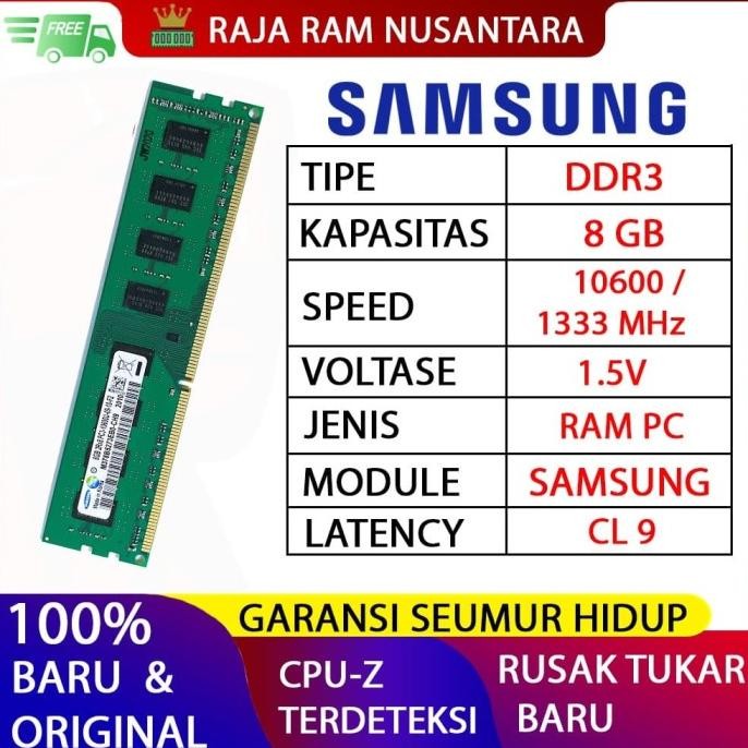 NEW RAM PC SAMSUNG DDR3 8GB 10600 / 1333 MHz ORI RAM KOMPUTER RAM PC 1.5v