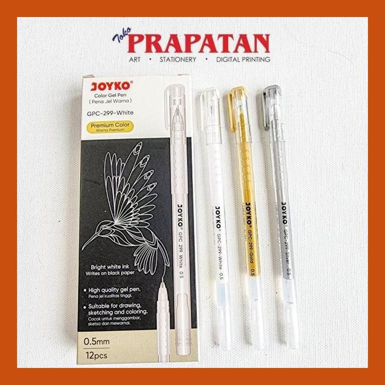 

[ PERALATAN LUKIS / GAMBAR ] JOYKO COLOR GEL PEN WHITE GOLD SILVER GPC-299 PACKING AMAN