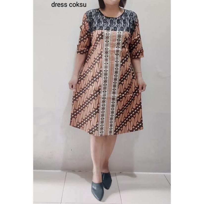 PLK couple Dress kombinasi brukat  dan Kemeja Batik Lis Parang .katun stretd premium TERLARIS