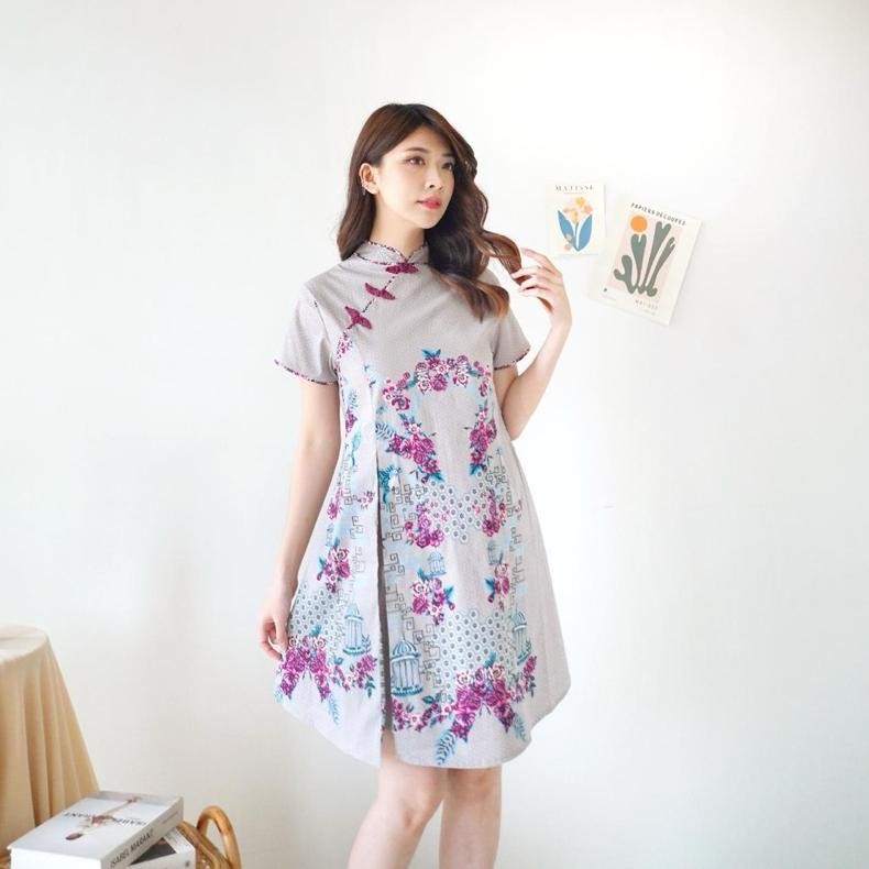 PLK dress batik cheongsam qb130 purpleis grey TERLARIS