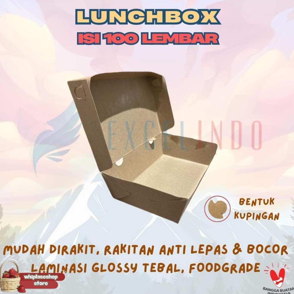 

(Isi 100 Pcs) Lunchbox Kraft Coklat Laminasi Anti Bocor, Food Grade, Laminasi Glossy Tebal (310 Gsm) Ukuran Medium Large Sale
