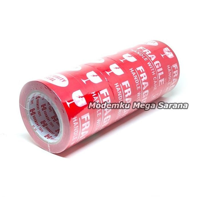 

gd-324 1 Slop isi 6 pcs - Lakban Fragile Merah Jangan Dibanting Barang Mudah Pecah 48 mm 100 Yard - Merk Harmony Termurah