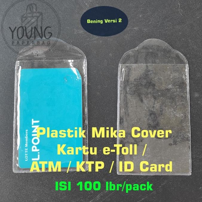 

hj-45 Plastik Mika Cover Kartu eToll / ATM / KTP / ID CARD uk. 6x11 (1 PACK ISI 100) versi lidah lipat Sale