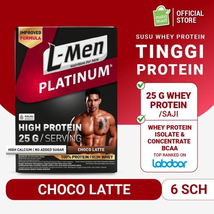

L-MEN PLATINUM CHOCO LATTE BOX (6 SCH) - 25 GR POTEIN / SERVING ORIGINAL DAN TERPERCAYA