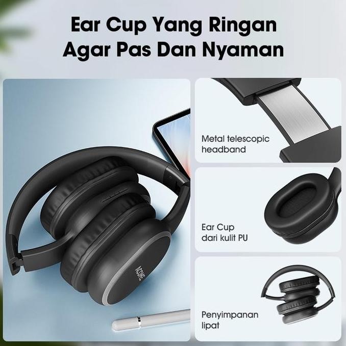 ACOME H2 Over-ear Bluetooth Headphone Wireless Dual EQ Mode BT 5.3 - Garansi 1 Tahun