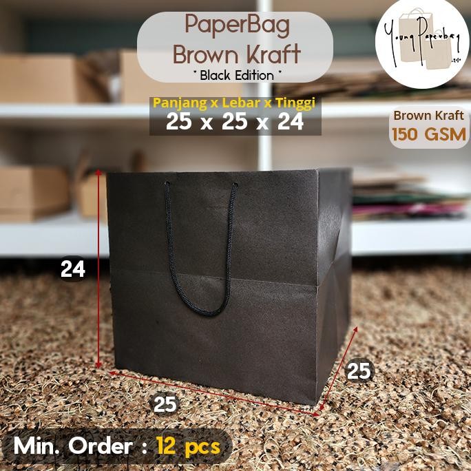 

Ew64 Paper Bag/Tas Kertas Paperbag HITAM Polos Uk. 25 x 25 x 24 Brown Kraft (1 lsn) Premium