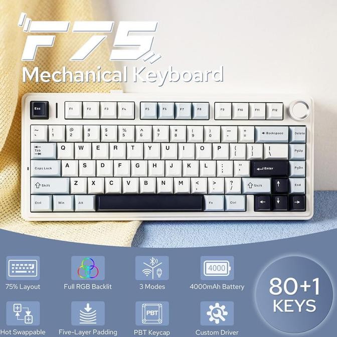 AULA F75 PBT Wireless Gasket Hotswap 75% Mechanical Keyboard with Knob