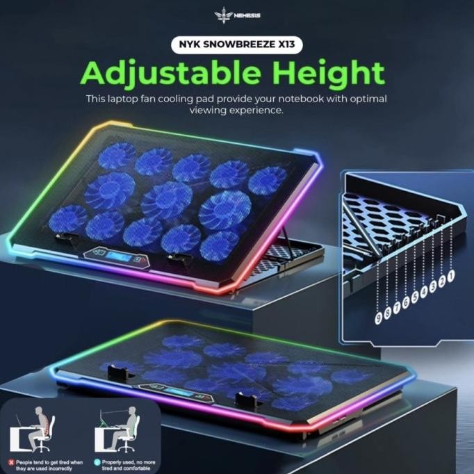 Nyk X13 Snowbreeze Cooler Laptop 13 Fan Cooling Pad For Notebook Up To 17 Inch , Kipas Pendingin Lap