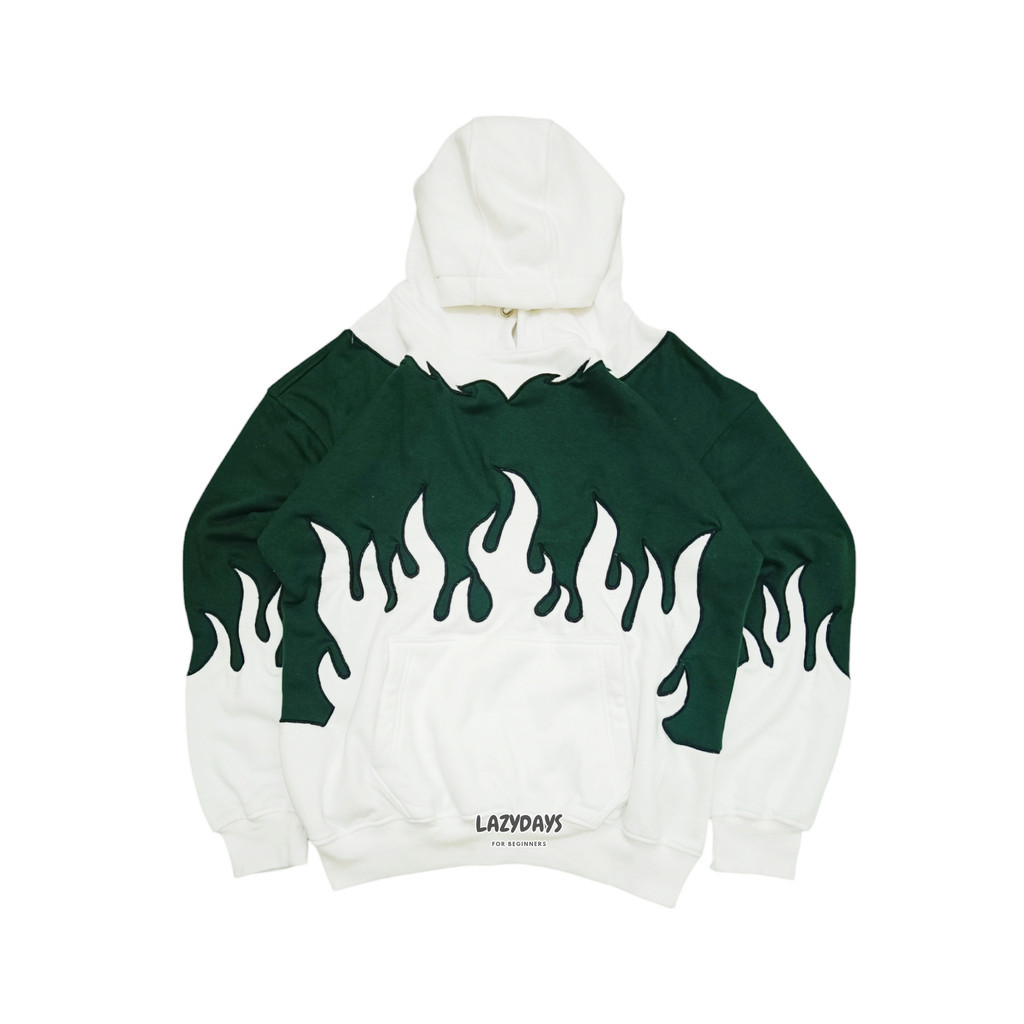 (LFB REWORKED) WHITE X GREEN FOREST V2 FLAME HOODIE
