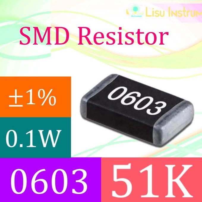 Murah (10) 51K 0603 1% Thick Film Resistors SMD Chip Resistor 5102 lisu992 Ayo Beli