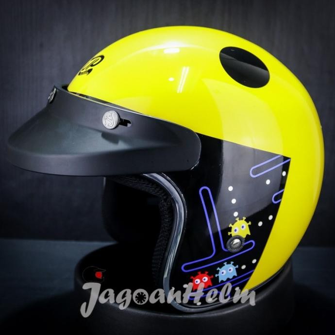 HOT PROMO JPX HELM JP RETRO NEW BIGIE PAC INVADERS | YELLOW | JPRETRO