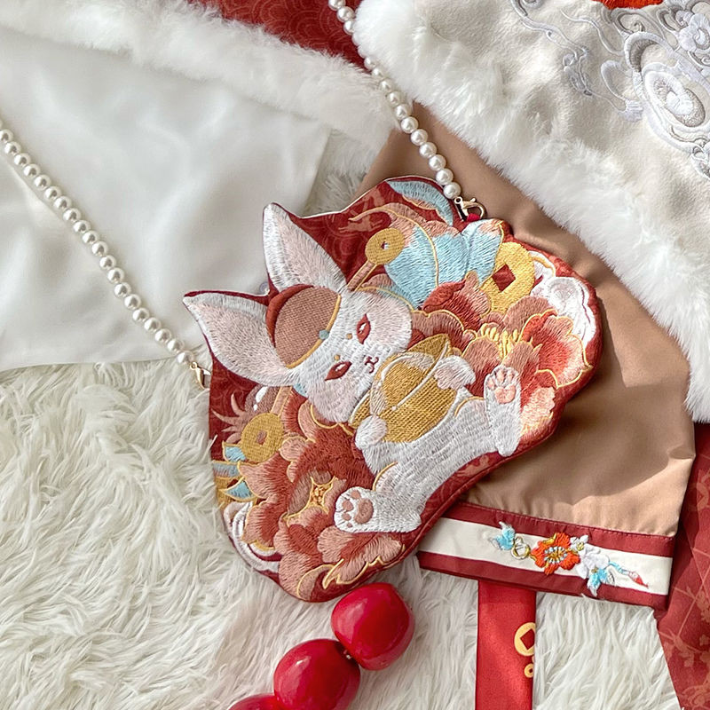 Tas Hanfu bordir gaya kuno sulaman kelinci tas kostum kuno tas hanfu wanita