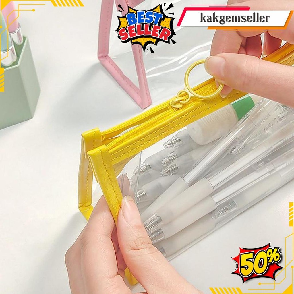 Winzige Kotak Pensil Transparan Tempat Pensil Aesthetic Korean Pen Pouch Lucu Stationery Organizer P
