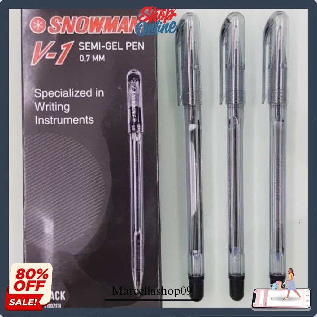 

Pulpen Snowman V-1 (Per Box 1 Lusin) Warna Hitam Biru / Pulpen Snowman V1 / Bolpen Snowman / Ballpoint Snowman / Pulpen Murqh Berkualitas Siap Kirim