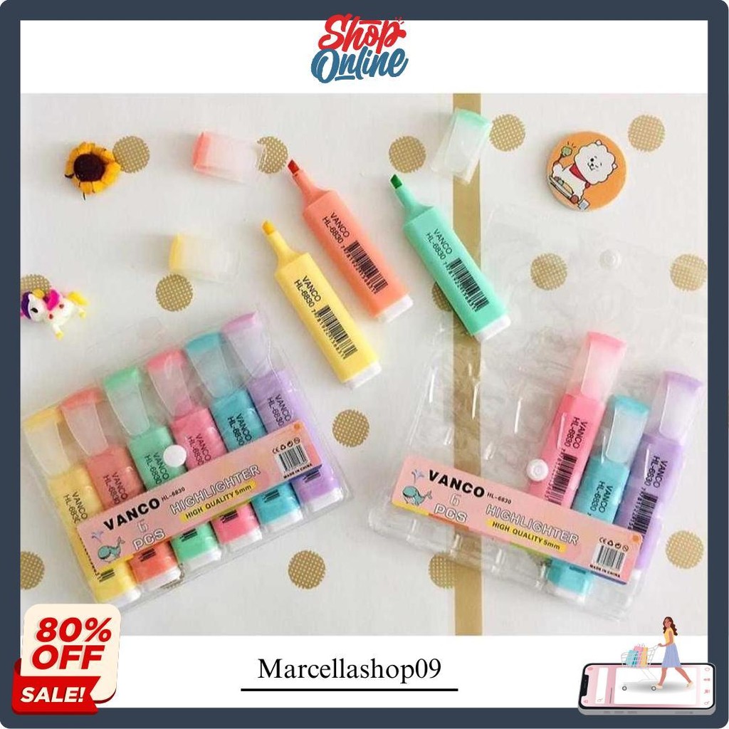 

Highlighter Pastel 6 Warna, Tinta Tahan Lama, Isi 6Pc Siap Kirim